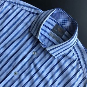 Thomas Dean Blue Stripped Dress Shirt